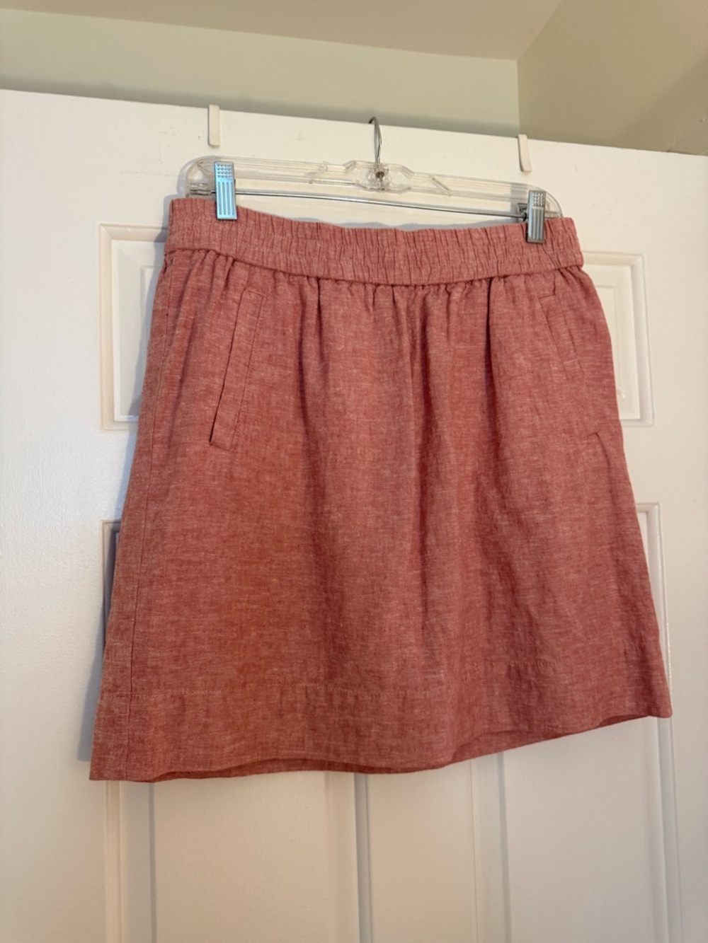 LOFT Outlet Rose Pink Linen/Cotton Mini Skirt w/Elastic Waist, Pockets - S/M